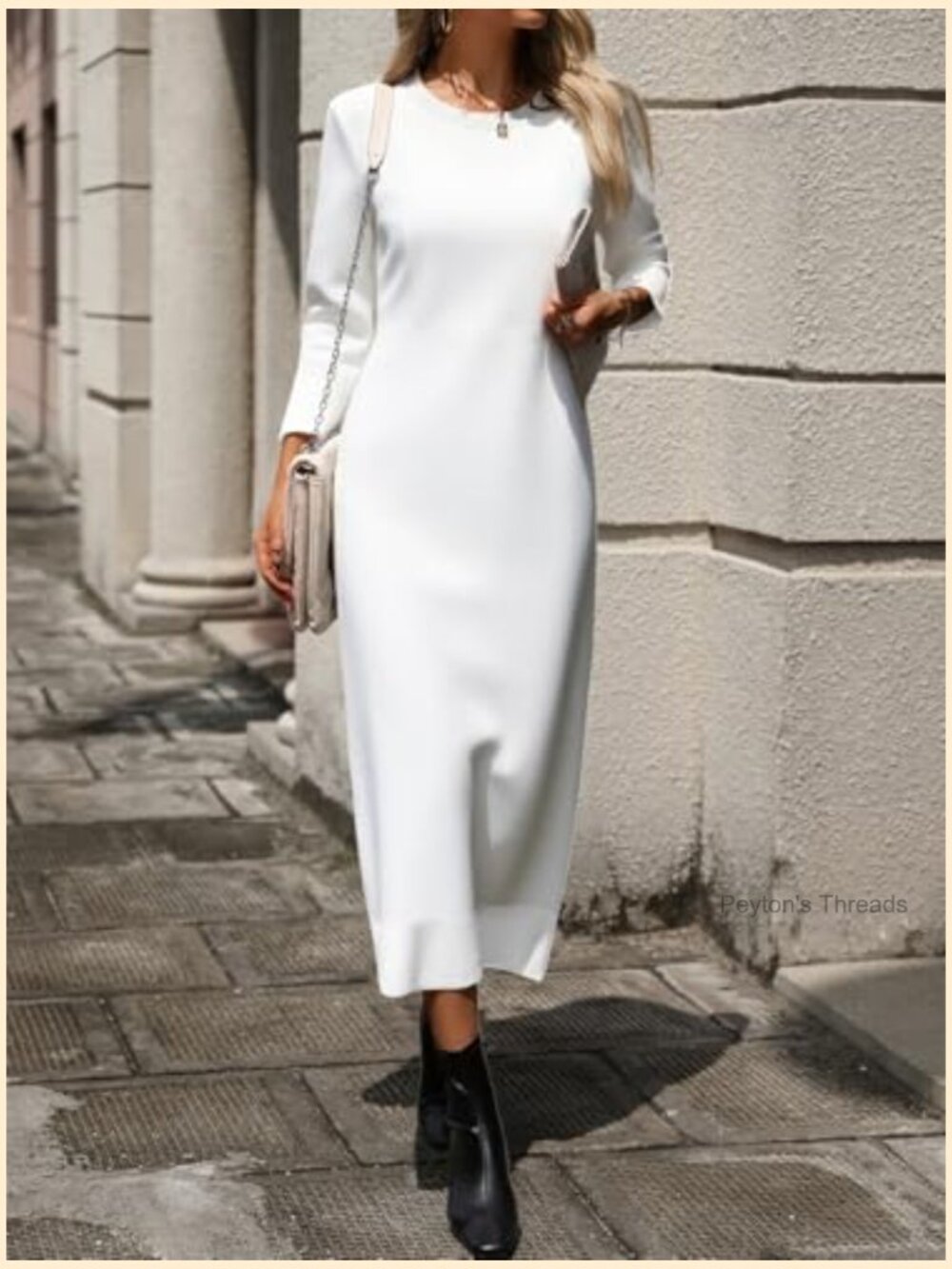 Loose Knitwear Long Sweater Dress for Women Crew Neck Striped Casual - Picture 4 of 6